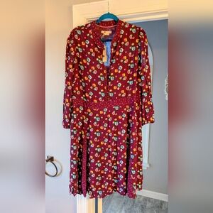 Boden NWT 16-18L Burgundy Floral Long Sleeve Dress